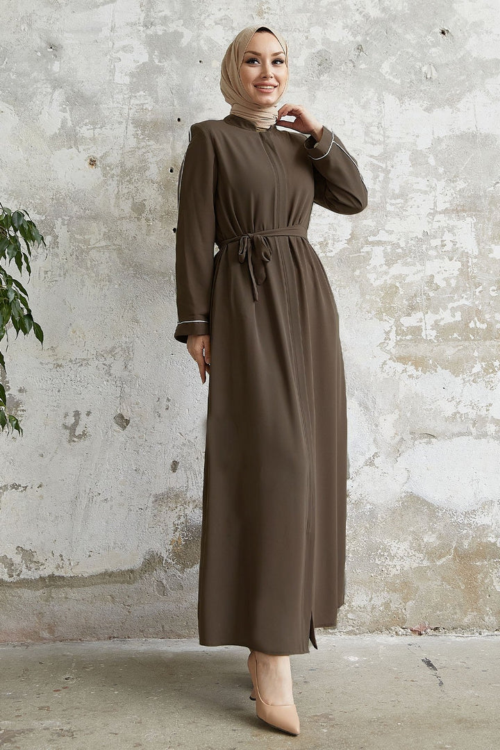 MDS Women Salvia Loose Sleeve Biye Patterned Abaya - Brown - Dayton