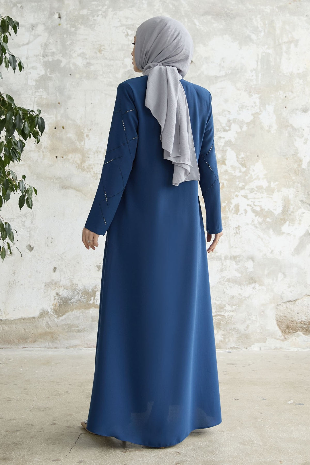 MDS Women Embroidered Abaya with Sequins - Indigo - Nova Kakhovka