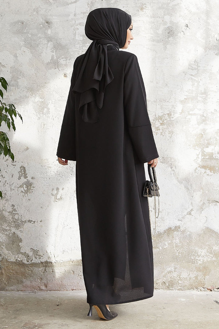 MDS Women Ivory Biye Pattern Abaya - Black - Rastatt