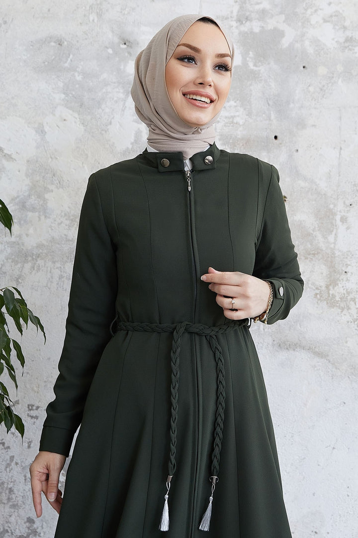 MDS Women Sivya Coast Buttoned Belted Abaya - Khaki - Aschaffenburg