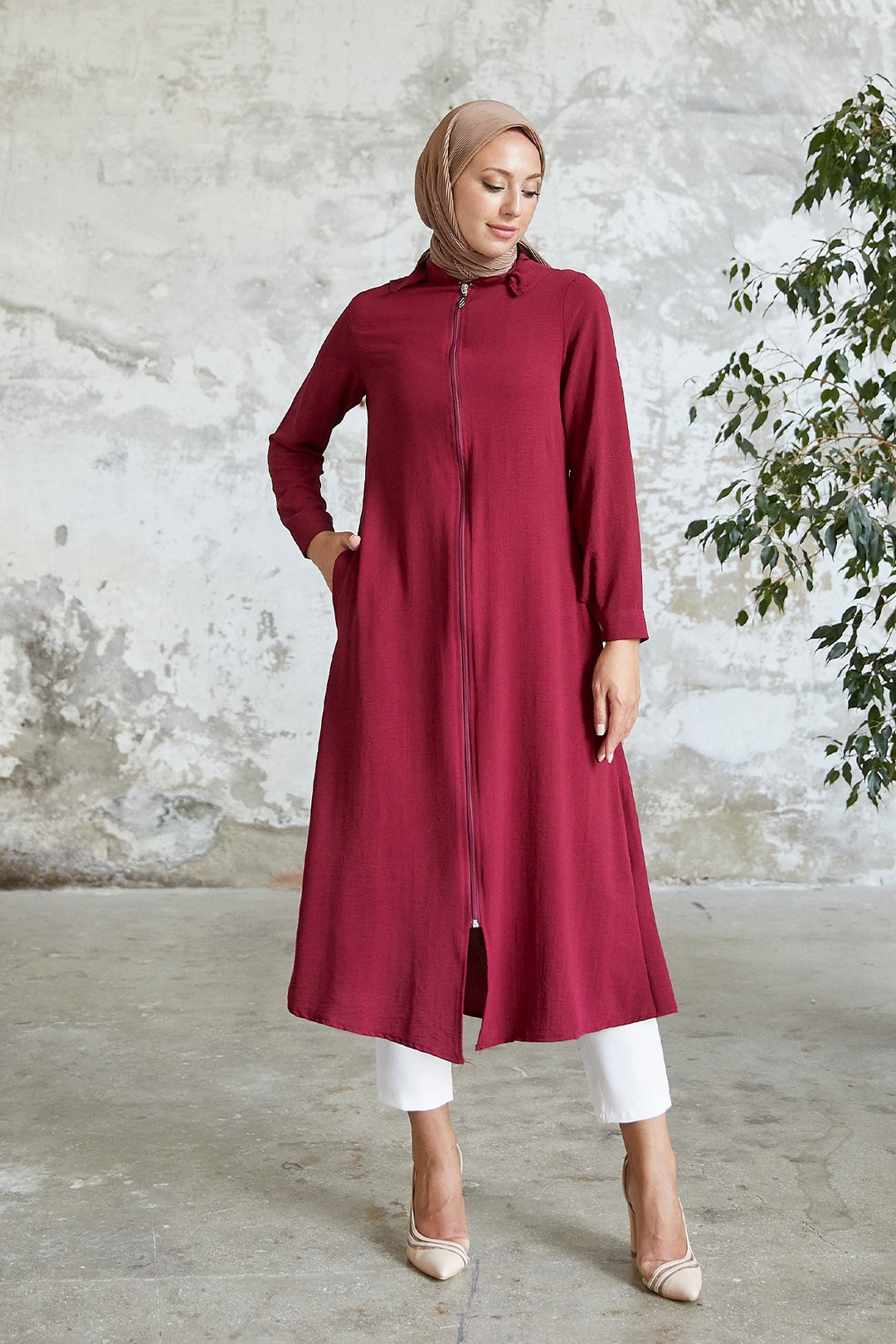 MDS Women Lure Hooded Abaya - Burgundy - Norwalk