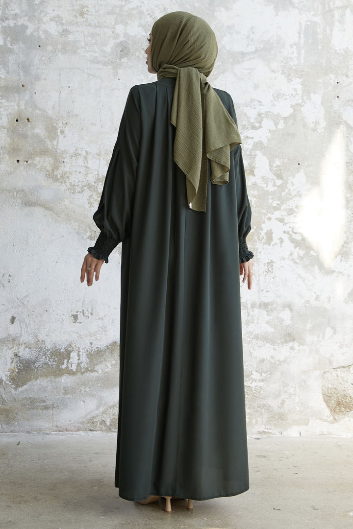 MDS Women Pleated Detail Ruched Abaya - Khaki - Wrecsam