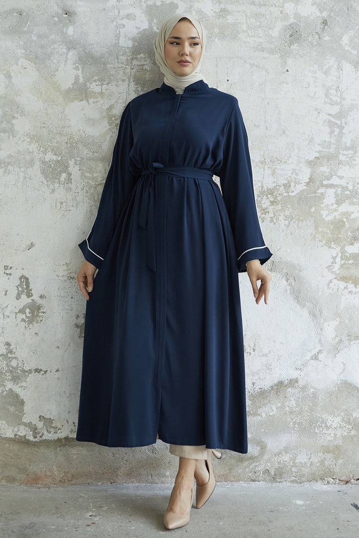 MDS Women Salvia Loose Sleeve Biye Patterned Abaya - Navy - Wesseling