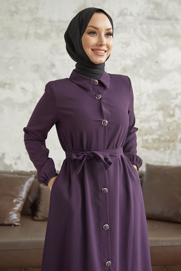 MDS Women Linny Buttoned Shirt Collar Abaya - Purple - Aranjuez