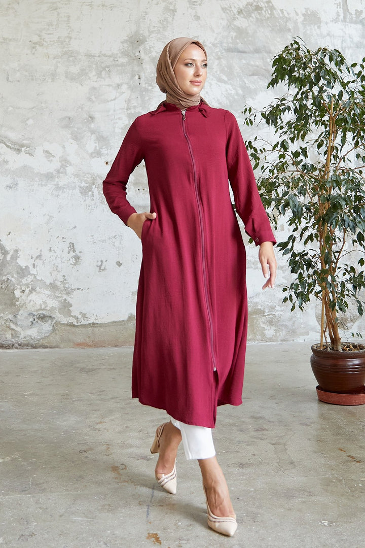 MDS Women Lure Hooded Abaya - Burgundy - Norwalk
