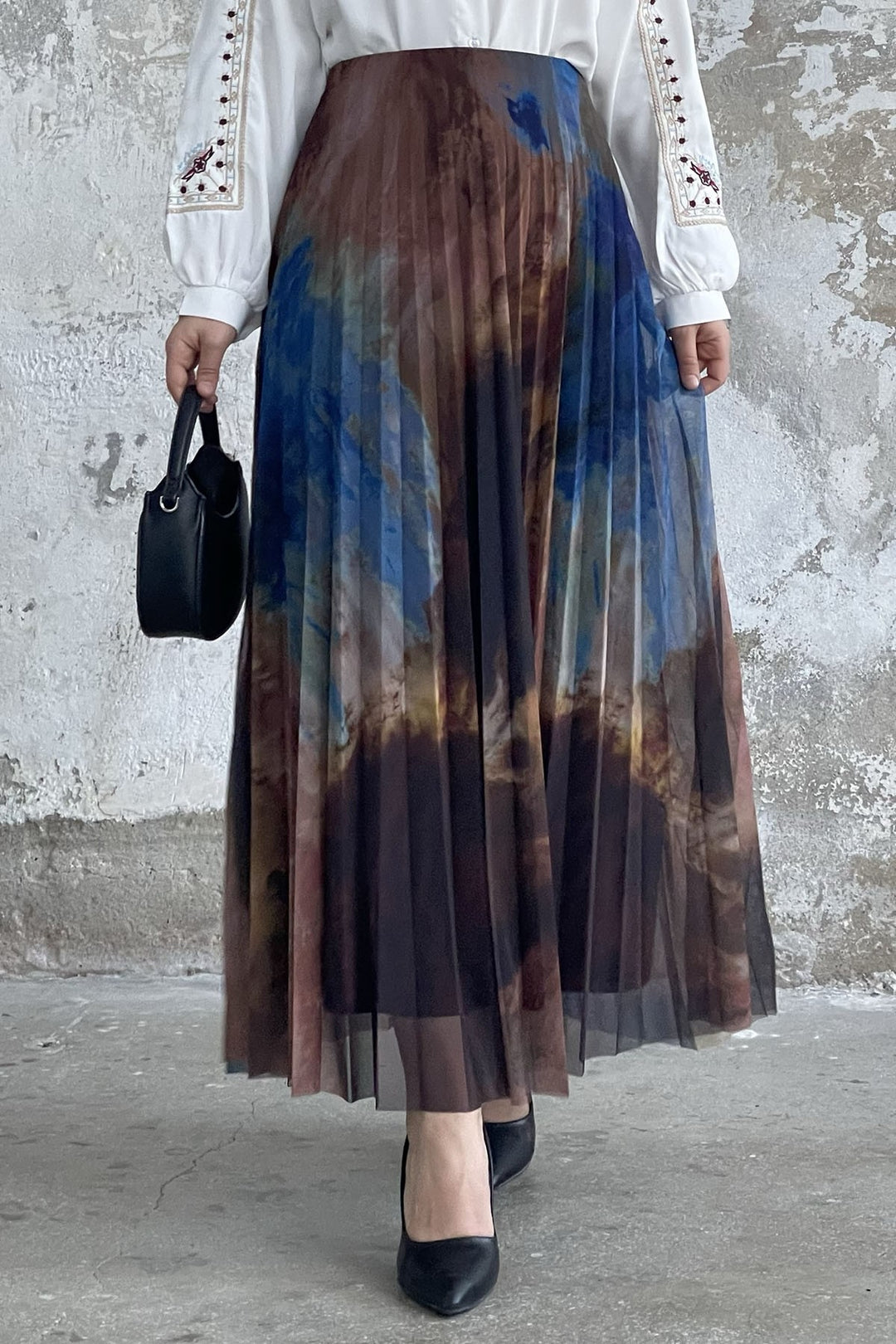 MDS Women Batik Pattern Lined Tulle Skirt - Blue - Amsterdam