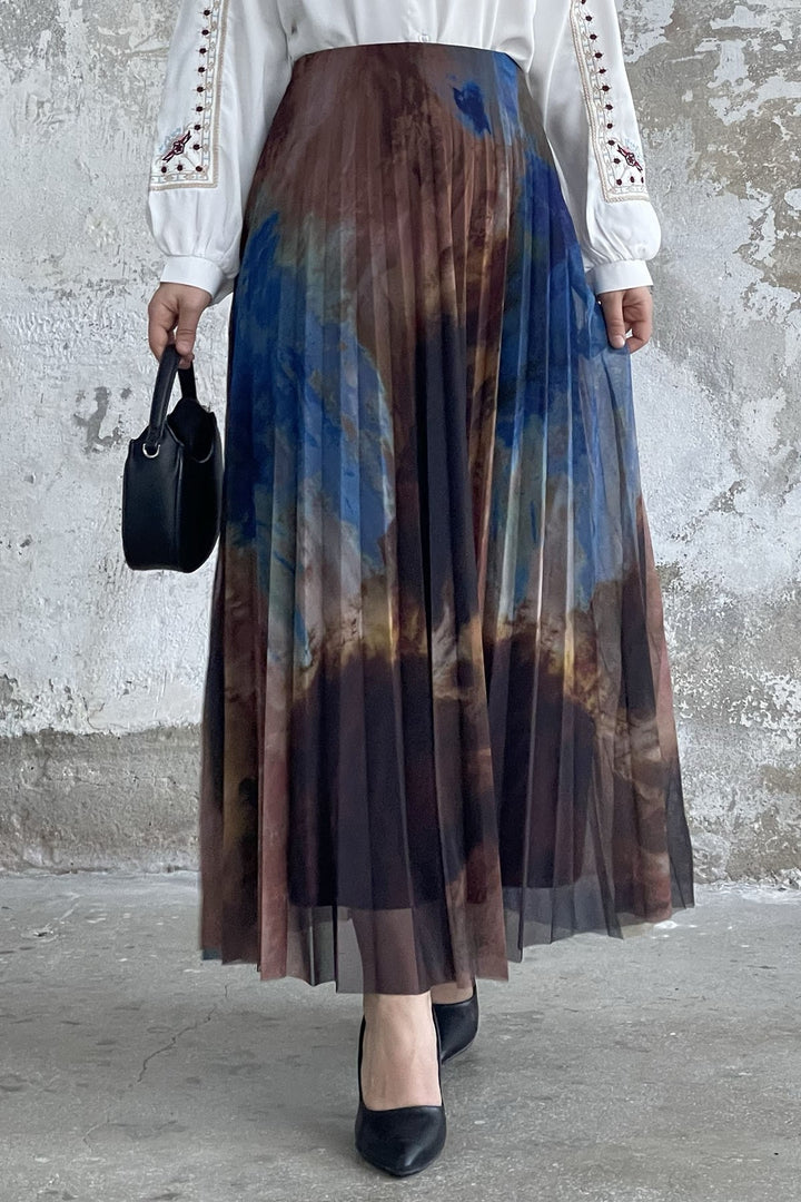 MDS Women Batik Pattern Lined Tulle Skirt - Blue - Amsterdam