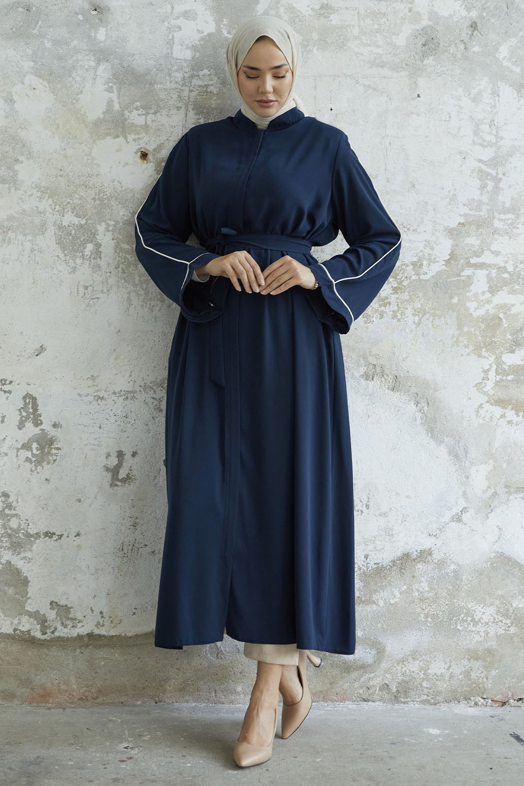 MDS Women Salvia Loose Sleeve Biye Patterned Abaya - Navy - Wesseling
