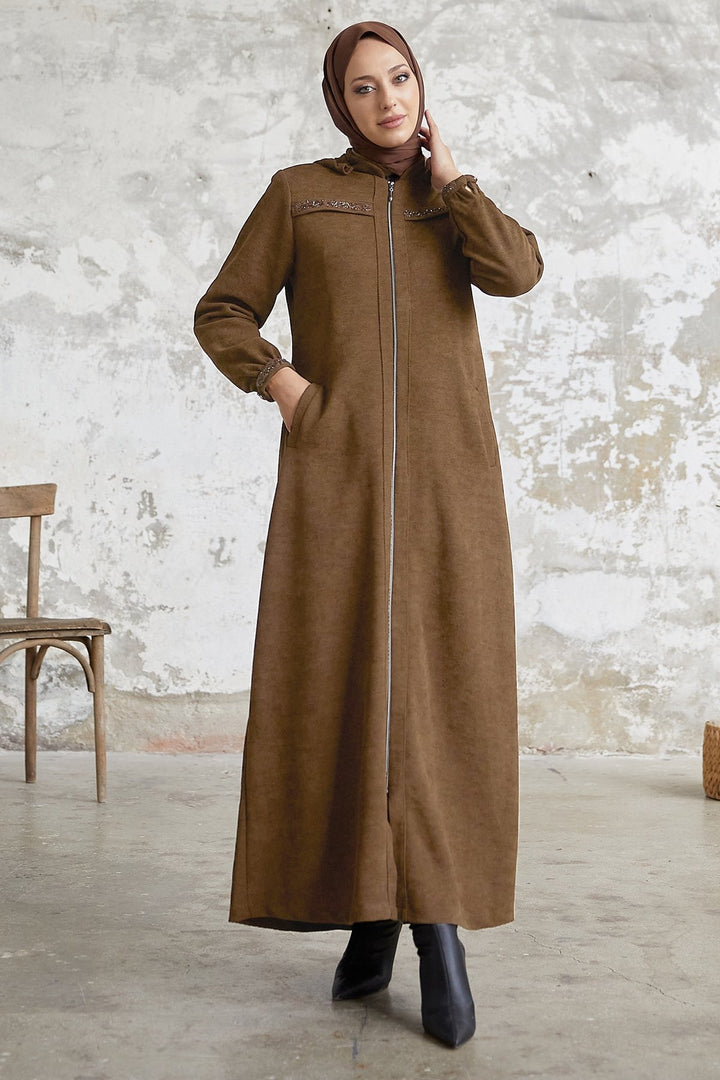 MDS Women Leda Pullover Detail Abaya - Light Brown - Villepinte