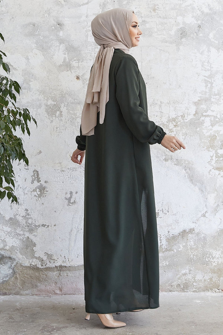 MDS Women Laced Hidden Button Abaya - Khaki - Wilson