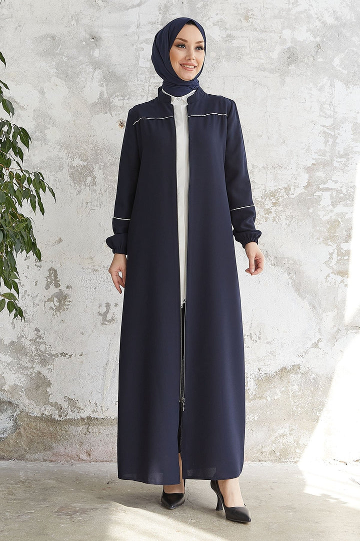 MDS Women Milena Belt Detail Belted Abaya - Navy - Parla