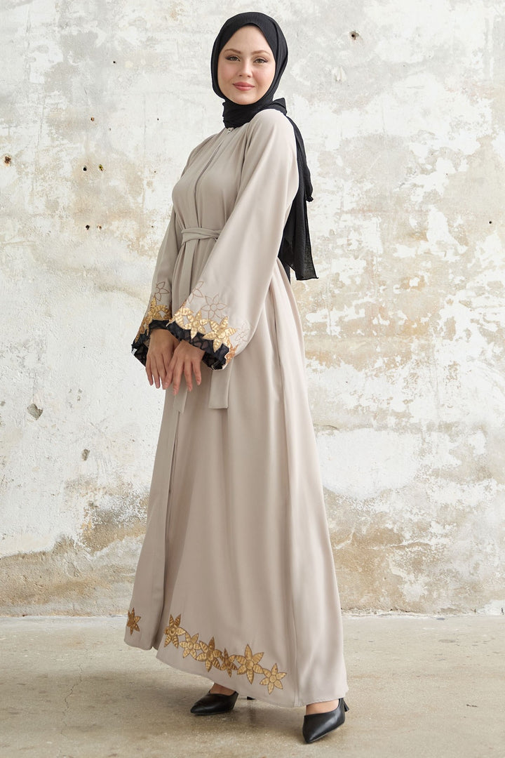 MDS Women Flower Stamp Detail Stone Abaya - Post Falls