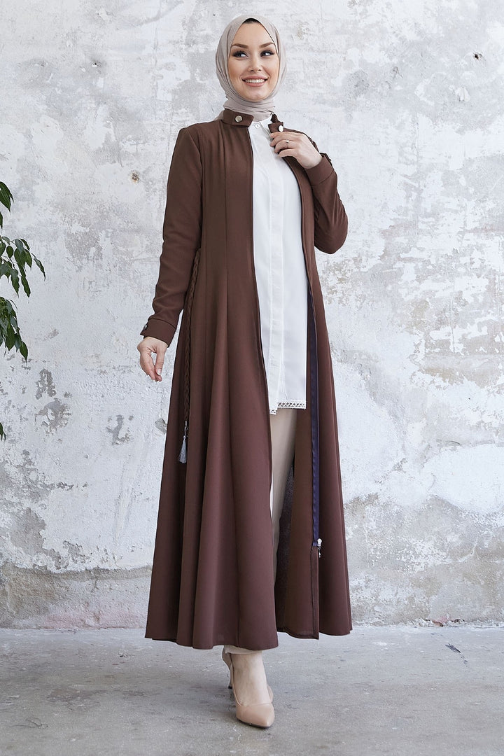 MDS Women Ivory Biye Pattern Abaya - Brown - Lebanon