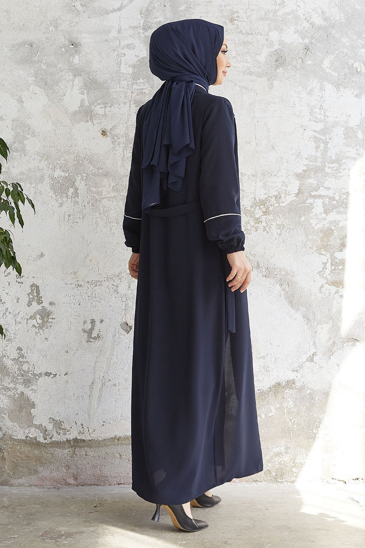 MDS Women Milena Belt Detail Belted Abaya - Navy - Parla