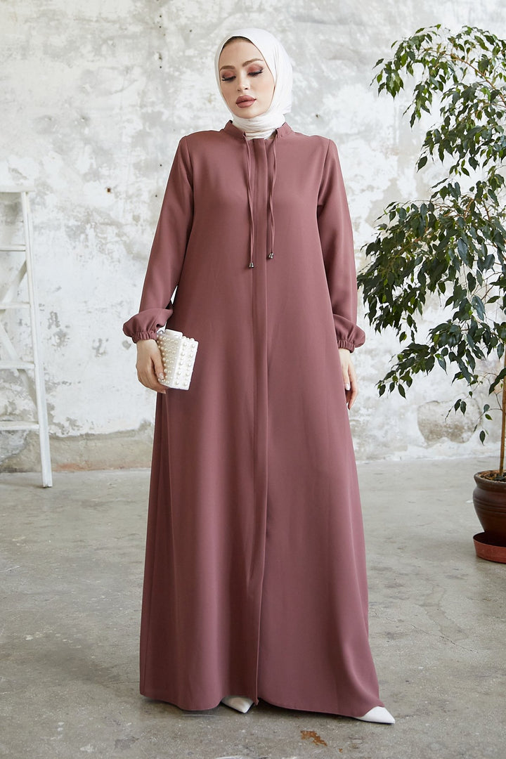 MDS Women Tied Lace Hidden Snap Abaya - Rose Pink - Remscheid