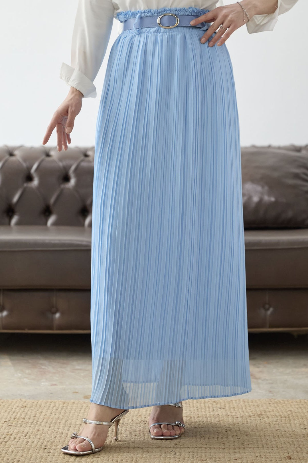 MDS Women Ruched Waist Chiffon Skirt - Baby Blue - Wolfenbüttel
