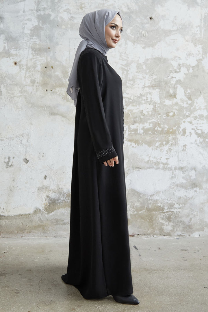 MDS Women Stone Robe Detailed Abaya - Black - Saint-Malo