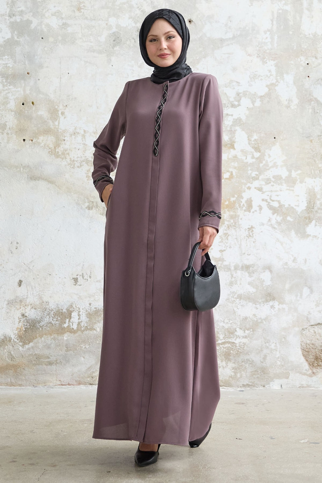 MDS Women Spiral Stone Detailed Honeycomb Rose Dry Abaya - Altadena