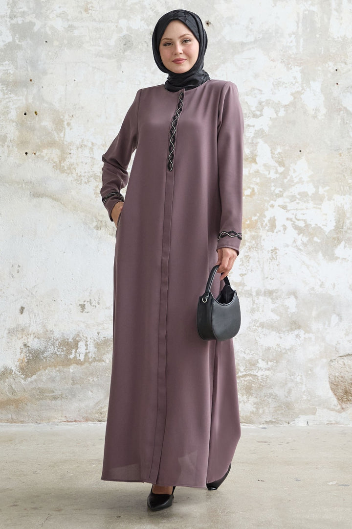 MDS Women Spiral Stone Detailed Honeycomb Rose Dry Abaya - Altadena