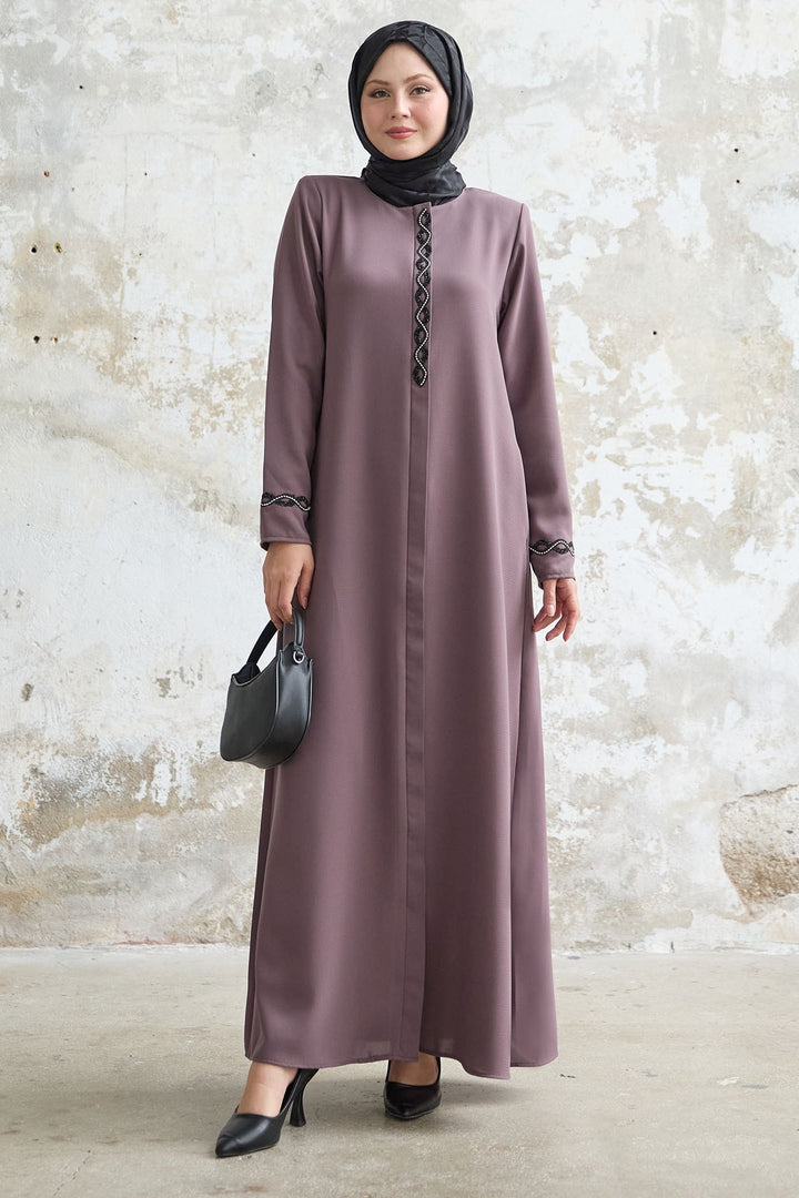 MDS Women Spiral Stone Detailed Honeycomb Rose Dry Abaya - Altadena