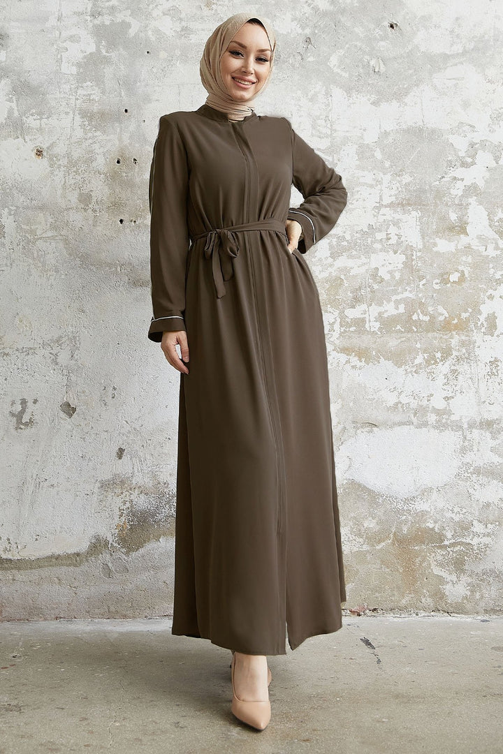 MDS Women Salvia Loose Sleeve Biye Patterned Abaya - Brown - Dayton
