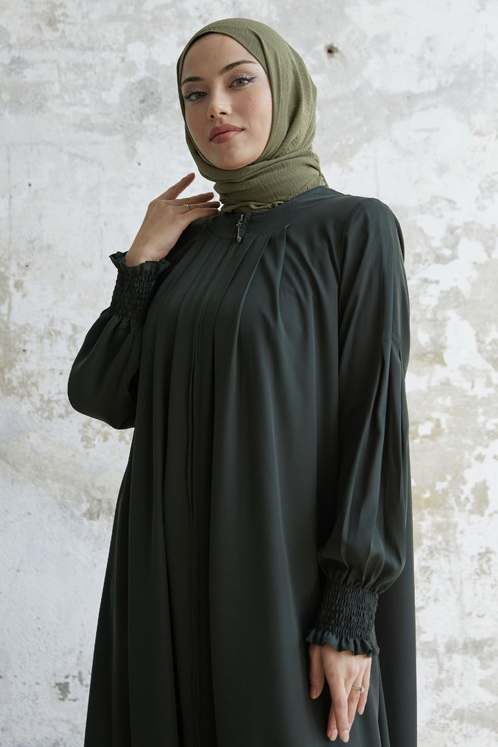 MDS Women Pleated Detail Ruched Abaya - Khaki - Wrecsam