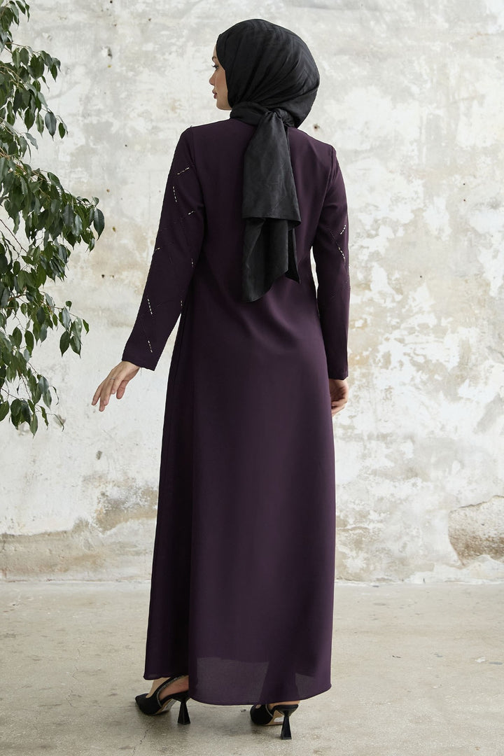MDS Women Sequined Stone Embroidered Abaya - Purple - Marseille