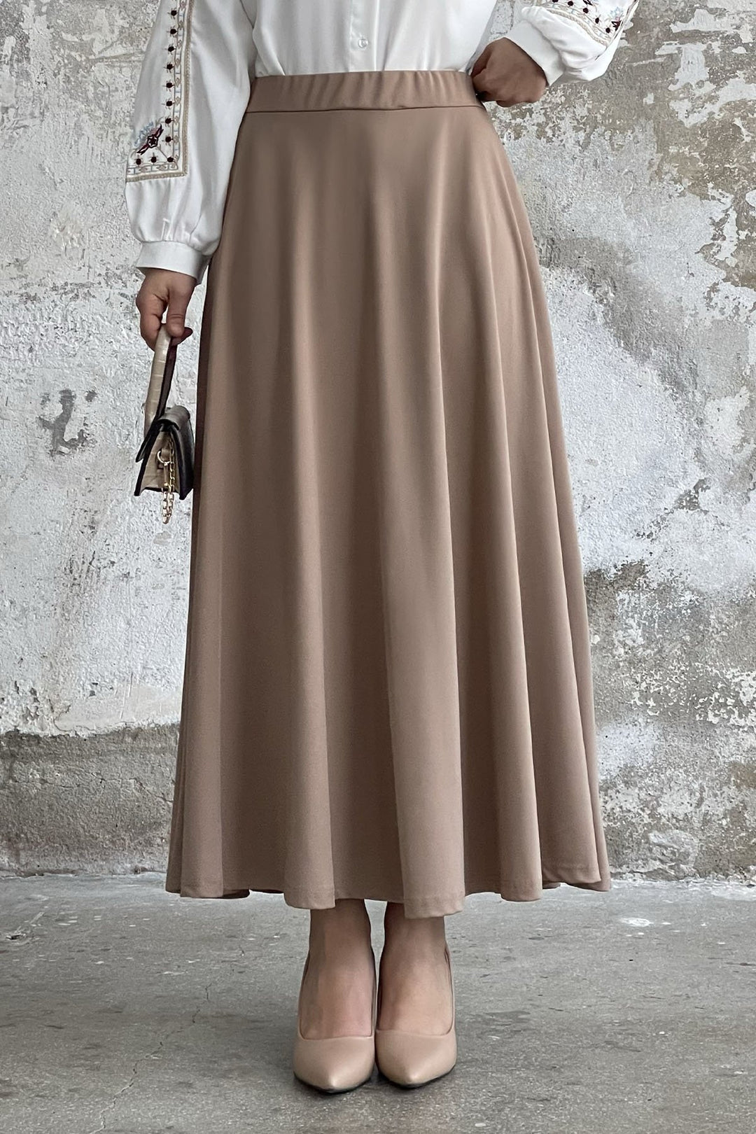 MDS Women Elastic Waist Scuba Skirt - Camel - Portland