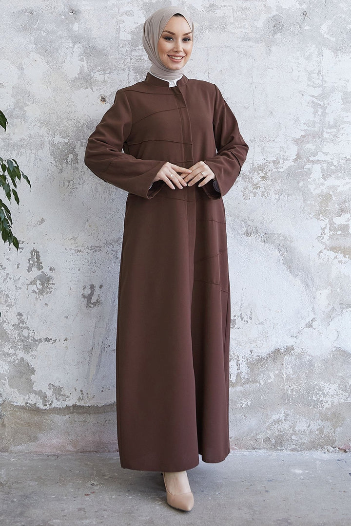 MDS Women Ivory Biye Pattern Abaya - Brown - Lebanon