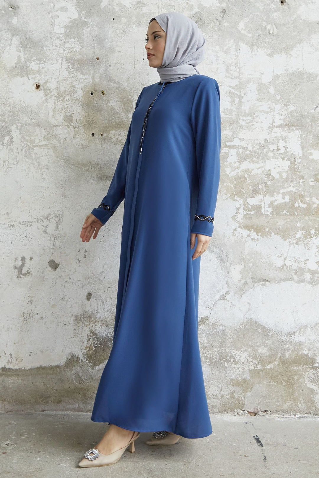 MDS Women Spiral Stone Detailed Honeycomb Abaya - Indigo - Wichita