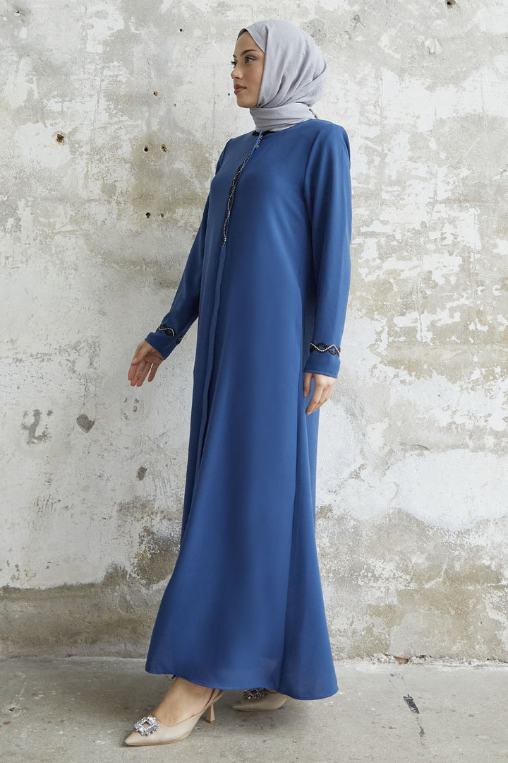 MDS Women Spiral Stone Detailed Honeycomb Abaya - Indigo - Wichita