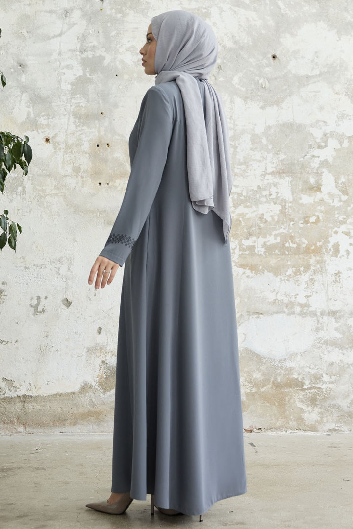 MDS Women Stone-embellished Abaya with Collar and Sleeves - Grey - Fresno
