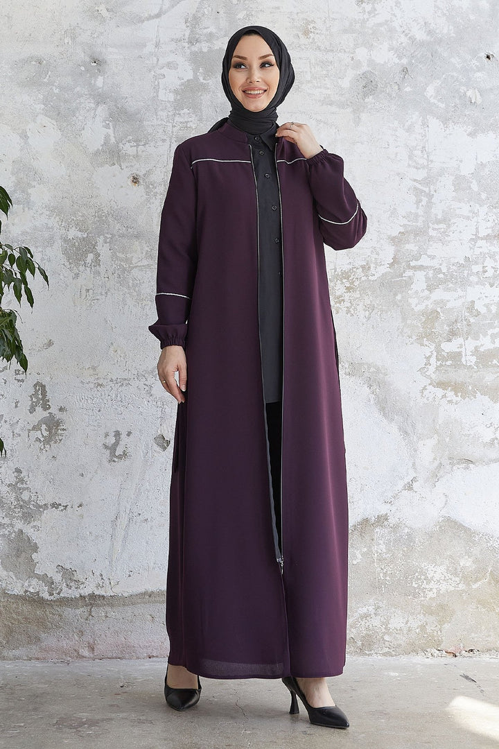 MDS Women Milena Embroidered Detail Belted Abaya - Purple - Huntington Station