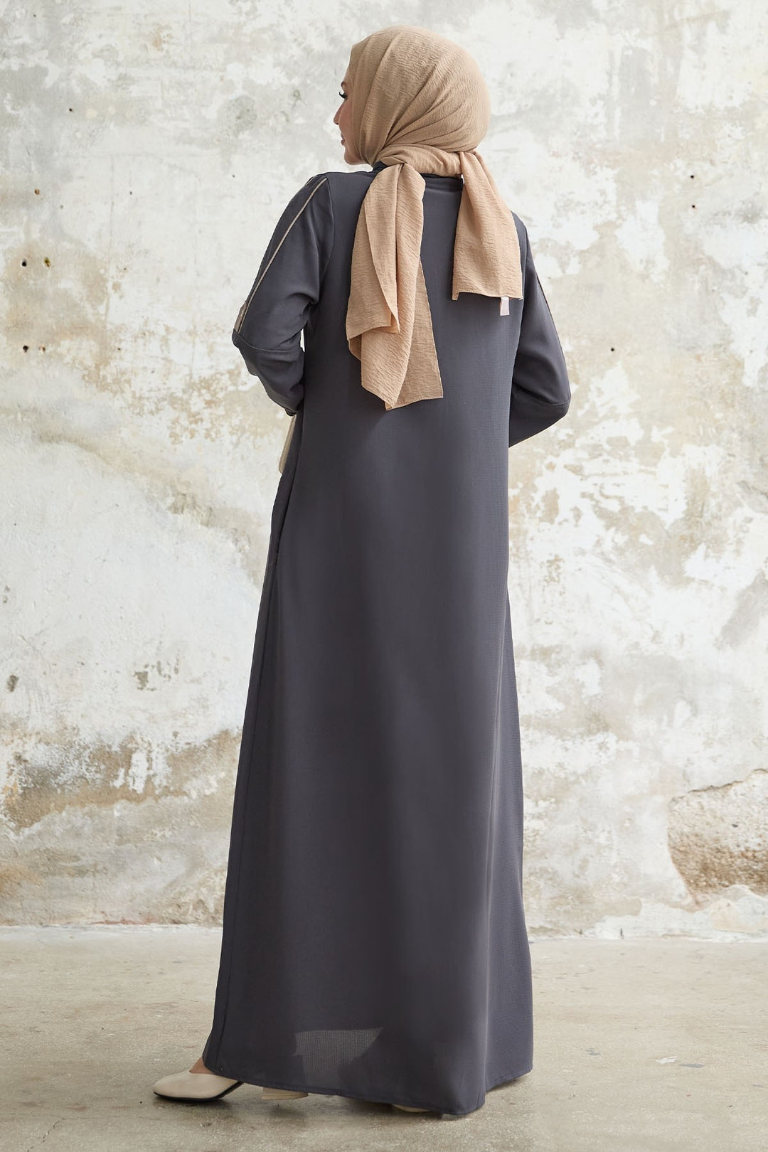 MDS Women Half-Sleeve Ribbed Gray Abaya - Dublin