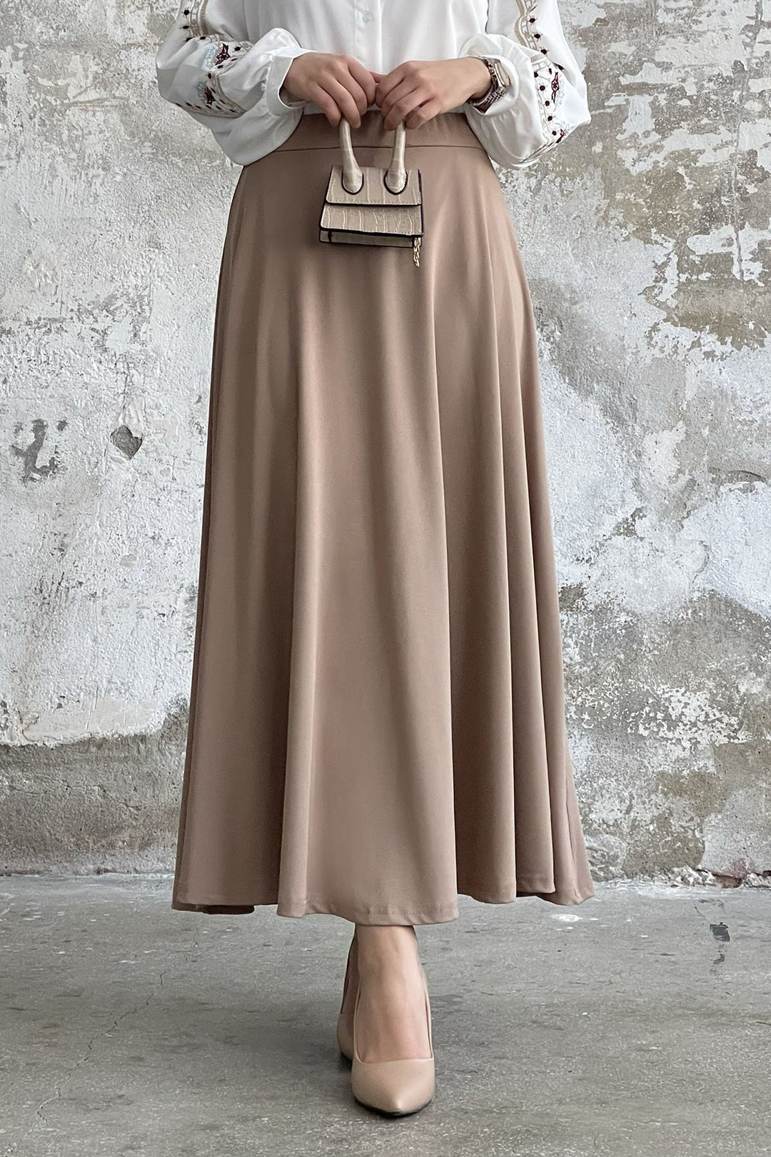 MDS Women Elastic Waist Scuba Skirt - Camel - Portland
