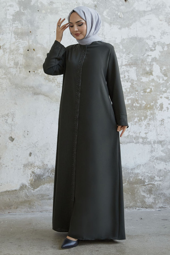 MDS Women Stone Robe Detailed Abaya - Khaki - Druzhkivka