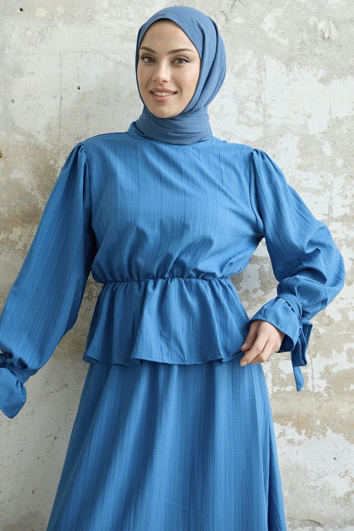 MDS Women Ruffle Detail Top and Skirt Set - Blue - Neumünster