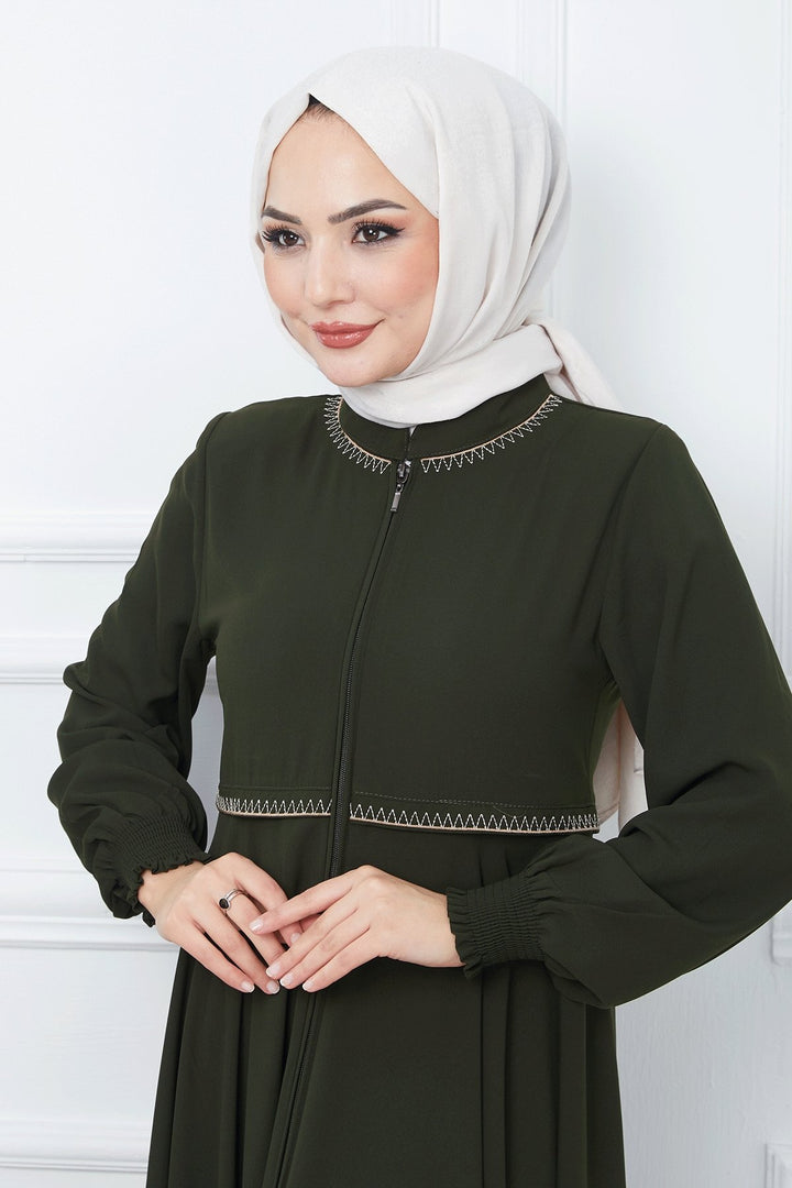 MDS Women Embroidered Mevlana Fabric Abaya - Khaki - Reston