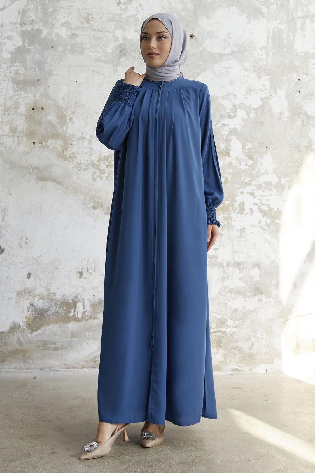 MDS Women Pleated Detail Ruched Abaya - Indigo - Walthamstow