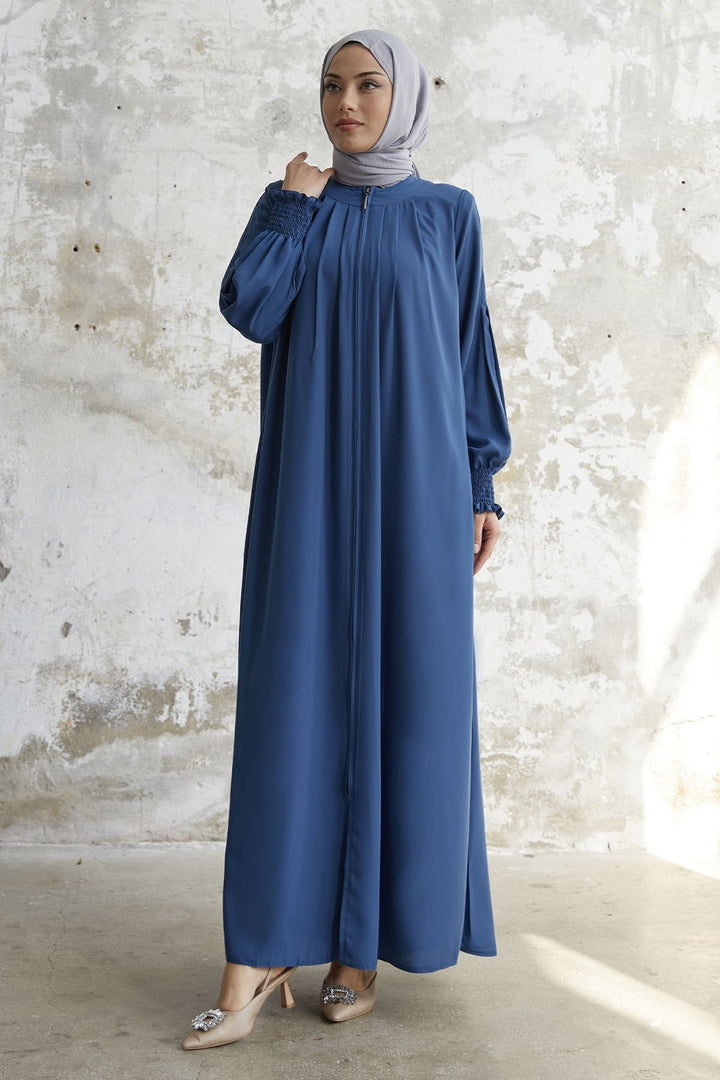 MDS Women Pleated Detail Ruched Abaya - Indigo - Walthamstow
