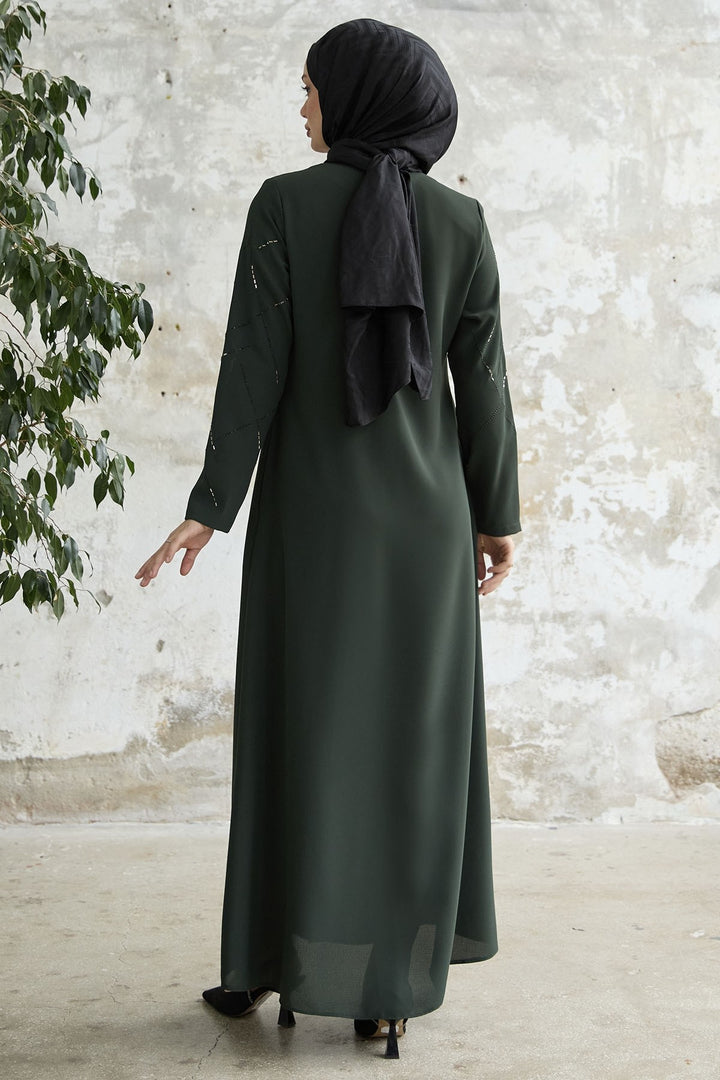 MDS Women Sequined Stone Embroidered Abaya - Khaki - Compiègne