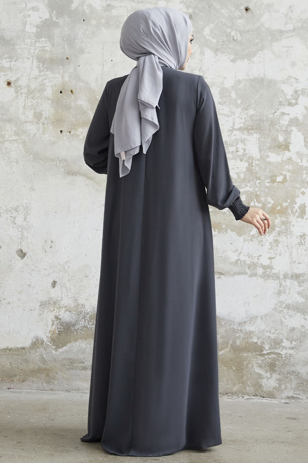 MDS Women Pleated Medina Silk Abaya - Anthracite - Caen