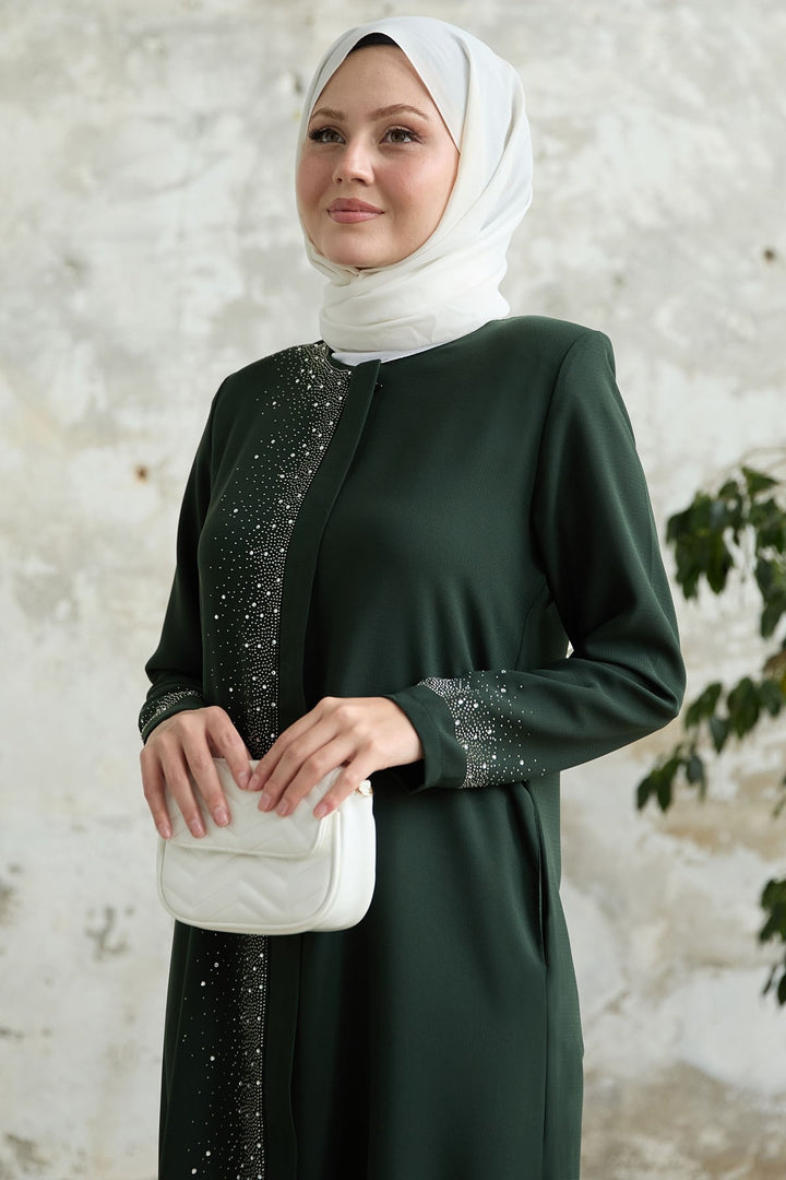 MDS Women Beige Abaya with Stone Embellishments on the Right Side - Pontiac