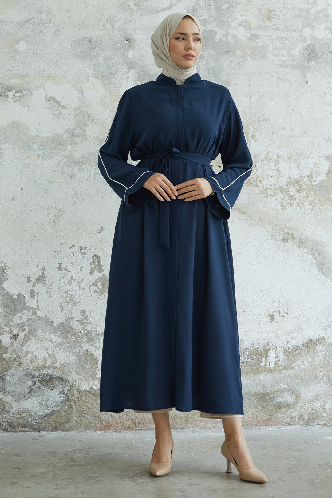 MDS Women Salvia Loose Sleeve Biye Patterned Abaya - Navy - Wesseling