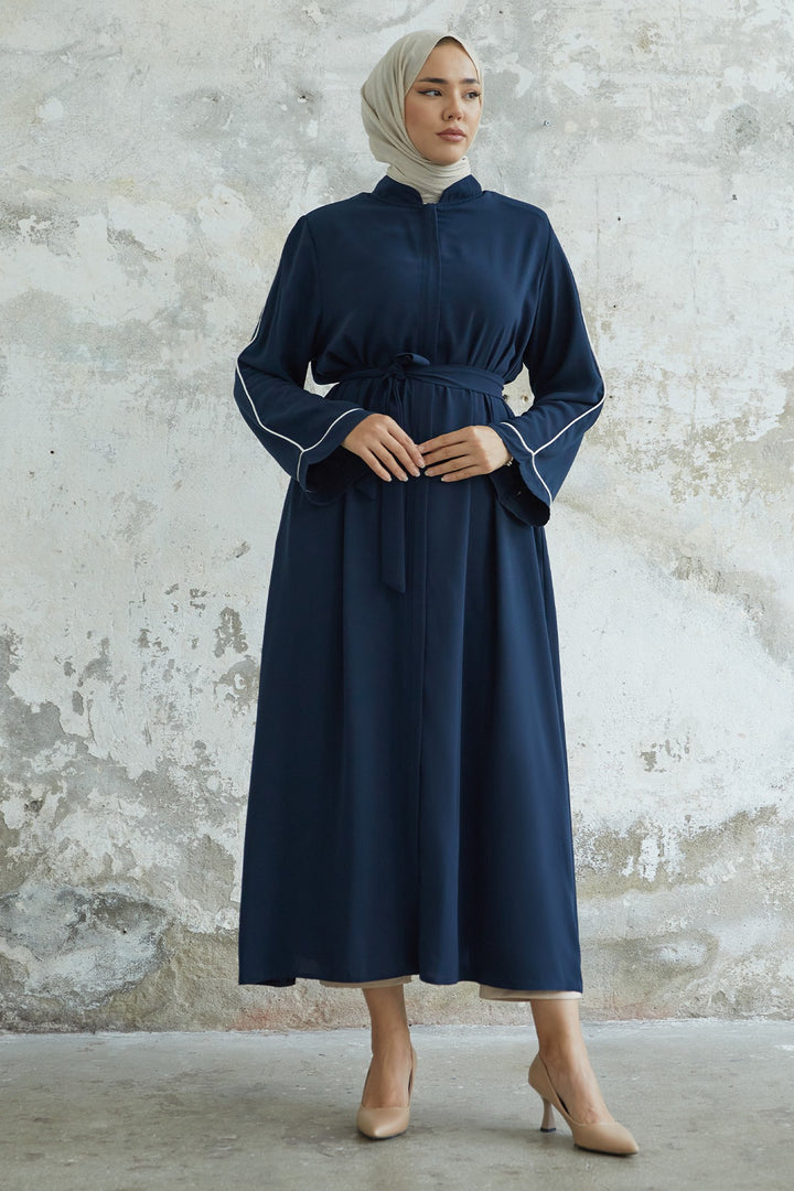 MDS Women Salvia Loose Sleeve Biye Patterned Abaya - Navy - Wesseling