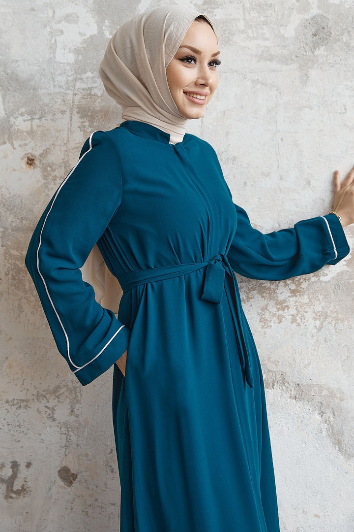 MDS Women Salvia Loose Sleeve Biye Patterned Abaya - Petrol Blue - Council Bluffs