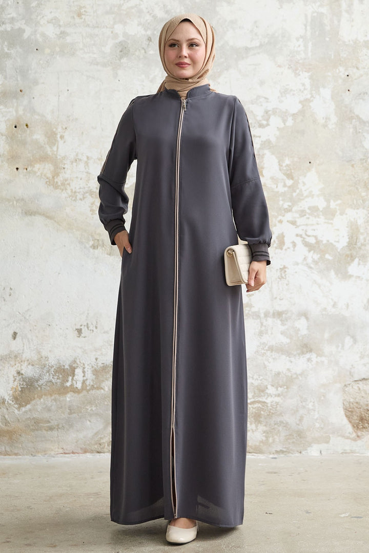 MDS Women Half-Sleeve Ribbed Gray Abaya - Dublin