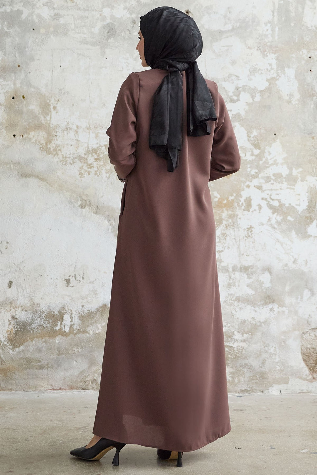 MDS Women Spiral Stone Detailed Honeycomb Brown Abaya - Andover