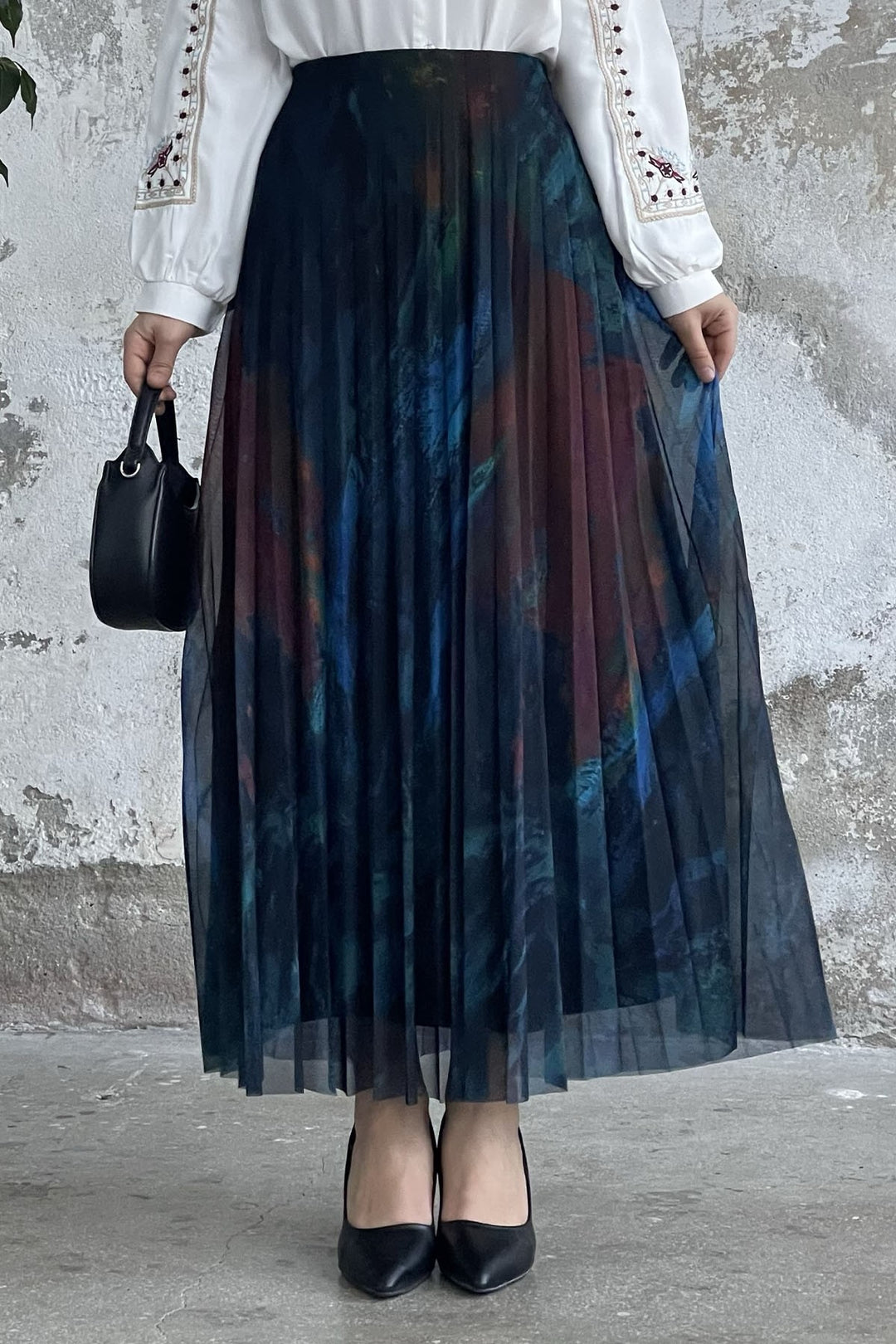 MDS Women Batik Pattern Lined Tulle Skirt - Cornflower Blue - Santa María Texmelucan