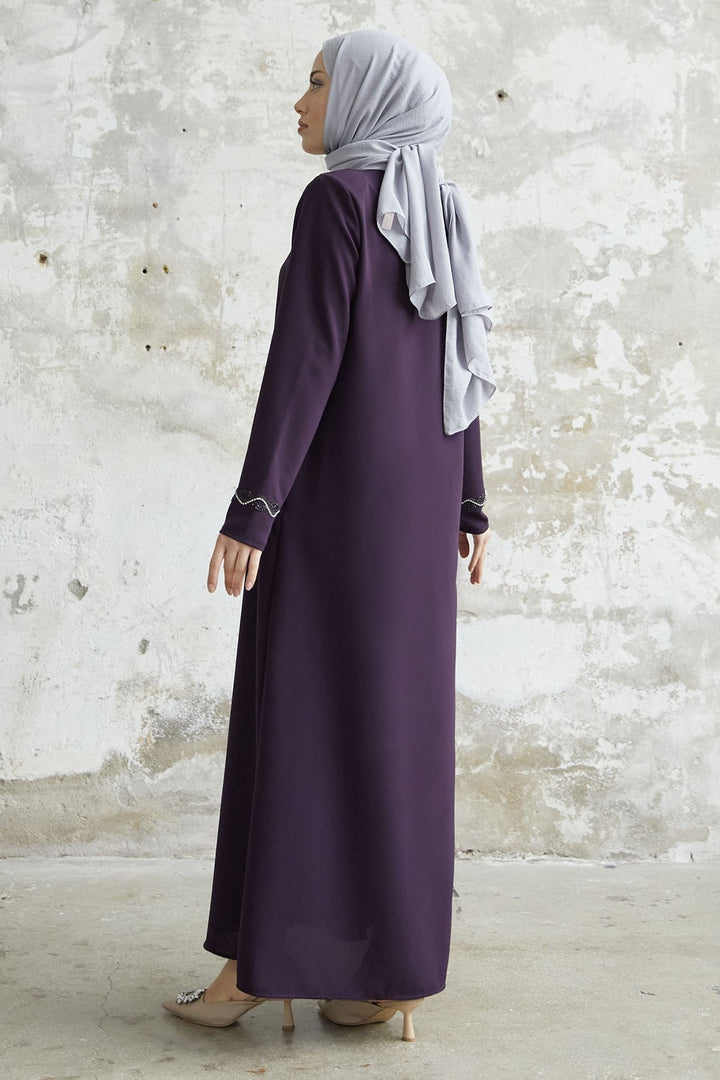 MDS Women Spiral Stone Detailed Honeycomb Abaya - Purple - Hildesheim